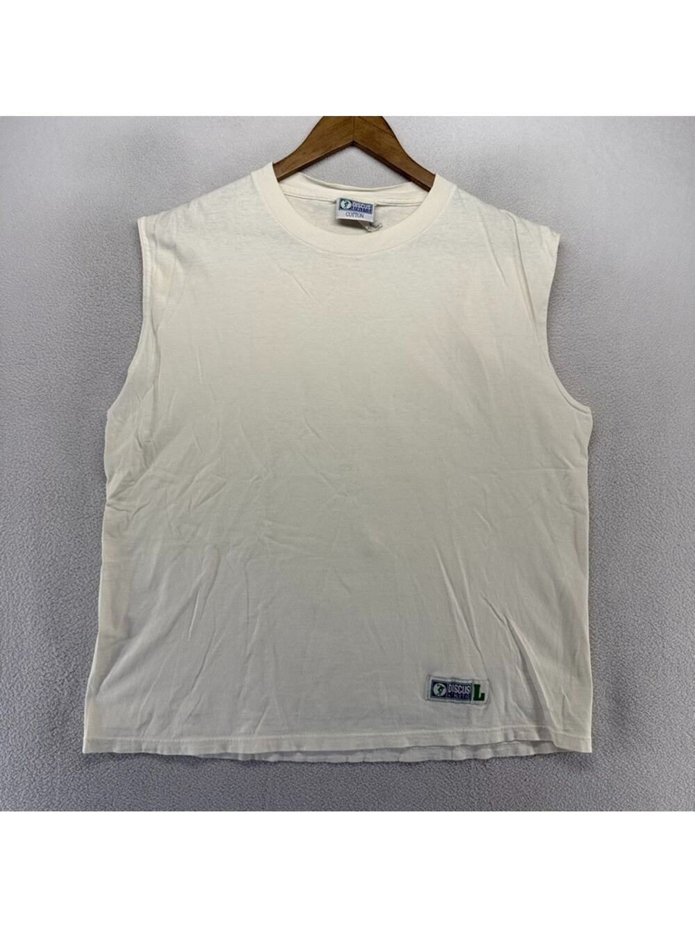 Vintage Discus Athletic Shirt Men's Large White Blank Muscle Made In USA 90s